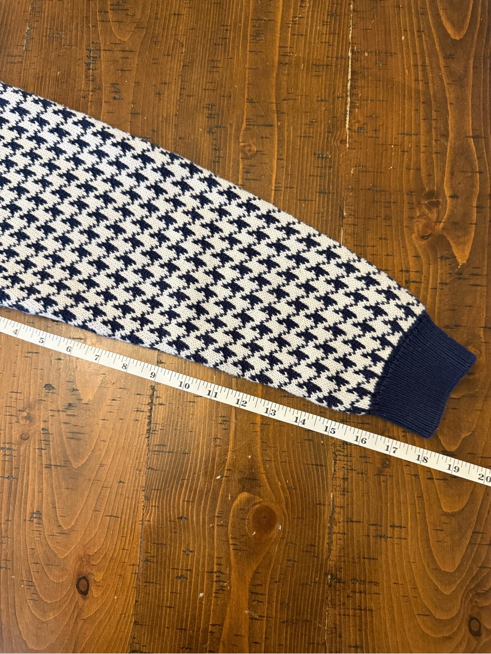 Vintage 90s Liz Sport Houndstooth Cardigan Navy & Cream Cotton Knit Sweater - Picture 8 of 11